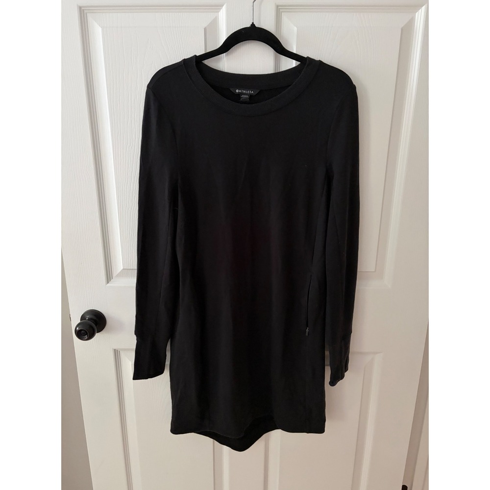 Athleta Women Black Long Sleeve Coaster Luxe Sweatshirt Dress Medium